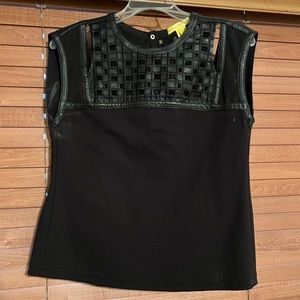 Catherine Malandrino leather accent blouse with buttons on back